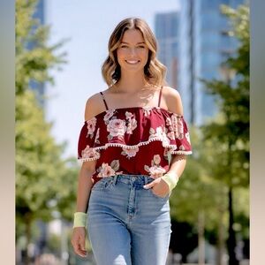 Women’s Maroon Rose Off Shoulder Blouse